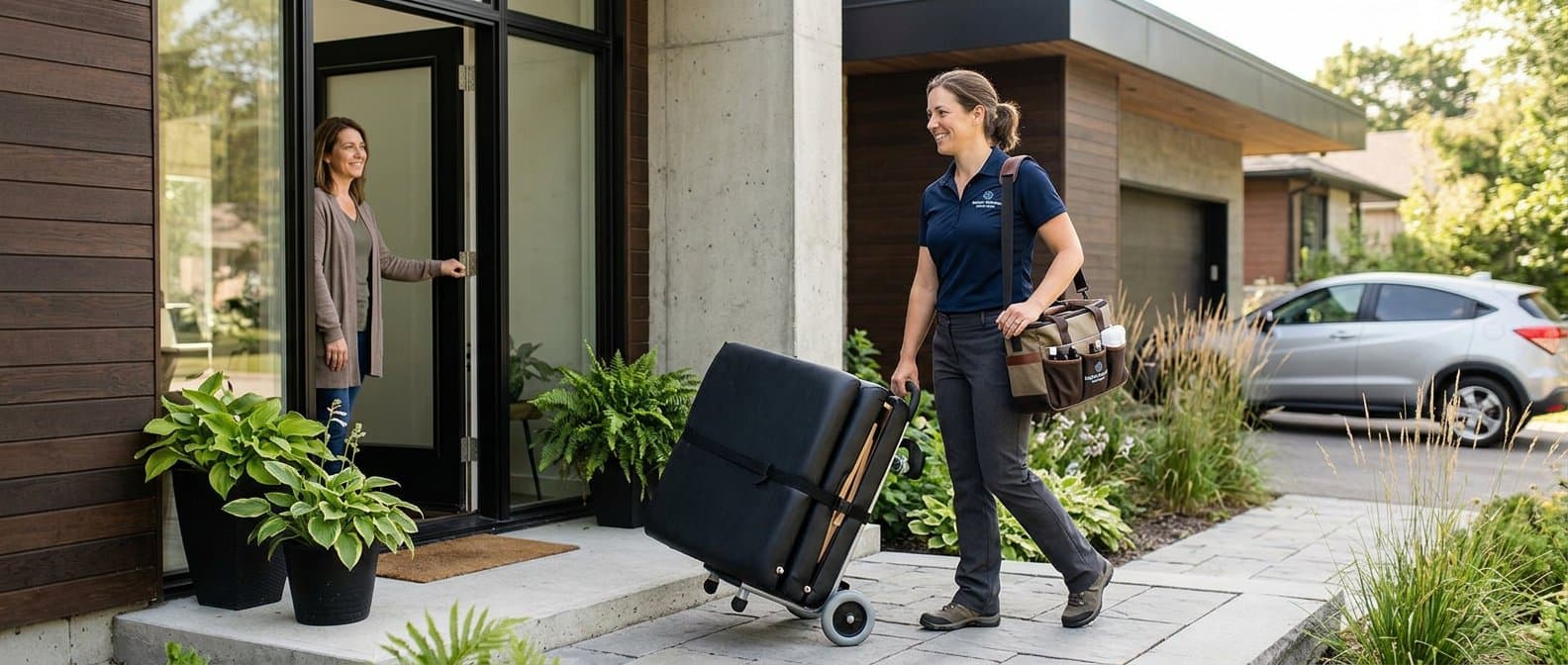 HyperTherapy mobile massage therapist arriving at client home